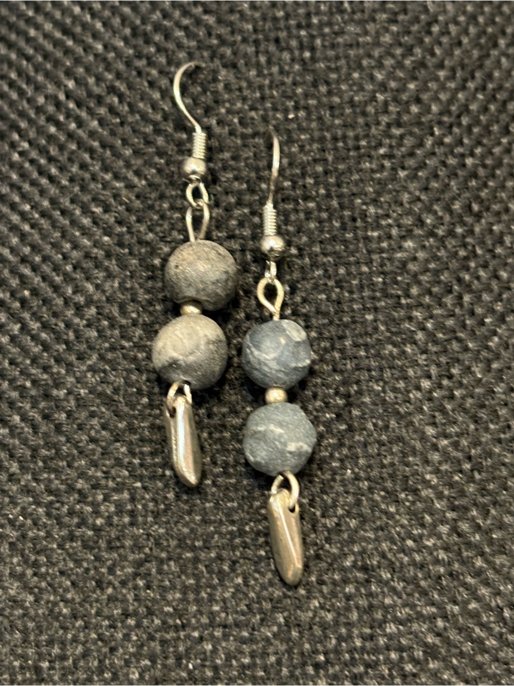 Gray Marble and Silver Tone Earrings, NEW, 1.75”, Handmade